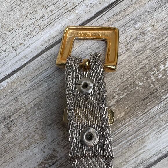 Metallic Mesh Metal Belt Gold Silver Tone Sz Sm 32” Edgy Y2K Utilitarian Floral - Picture 8 of 14